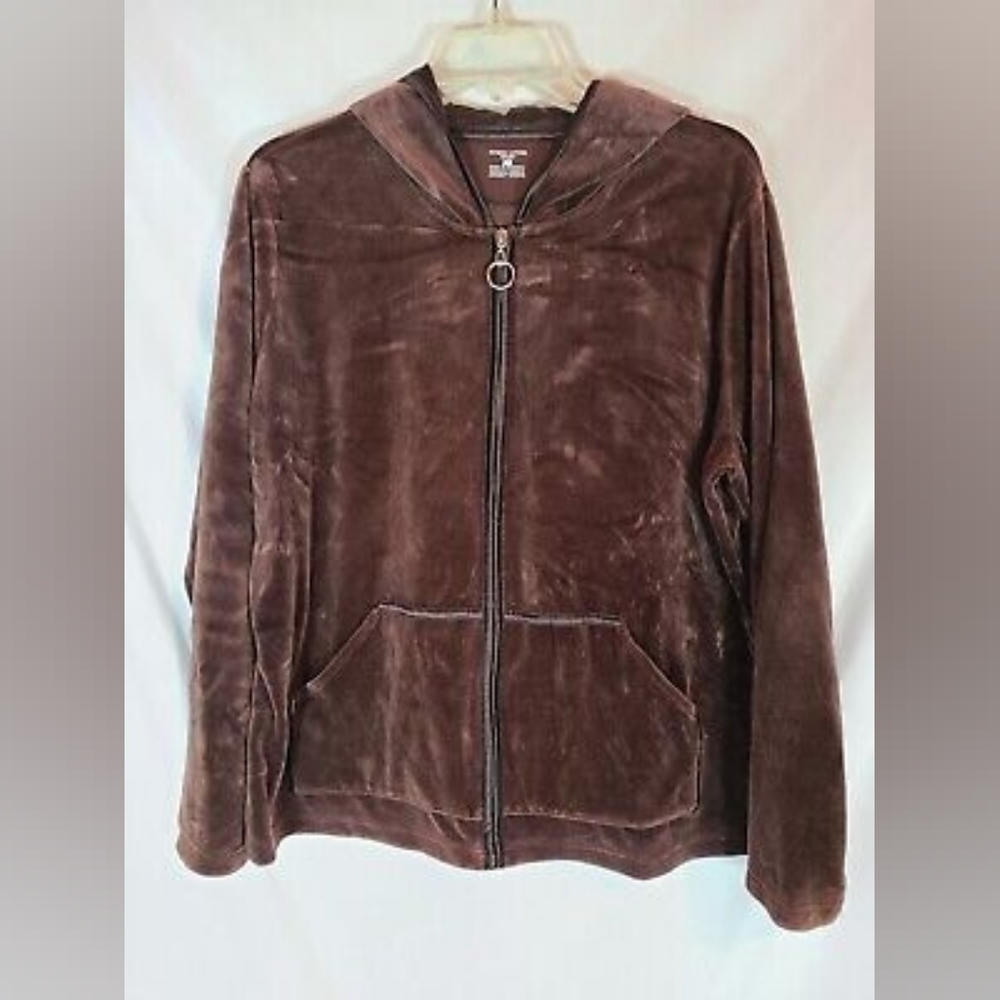 Jones New York Size 1X Vintage Brown Velour Hoodie